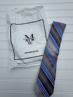 Calvin Klein Blue and Brown Striped Silk Tie